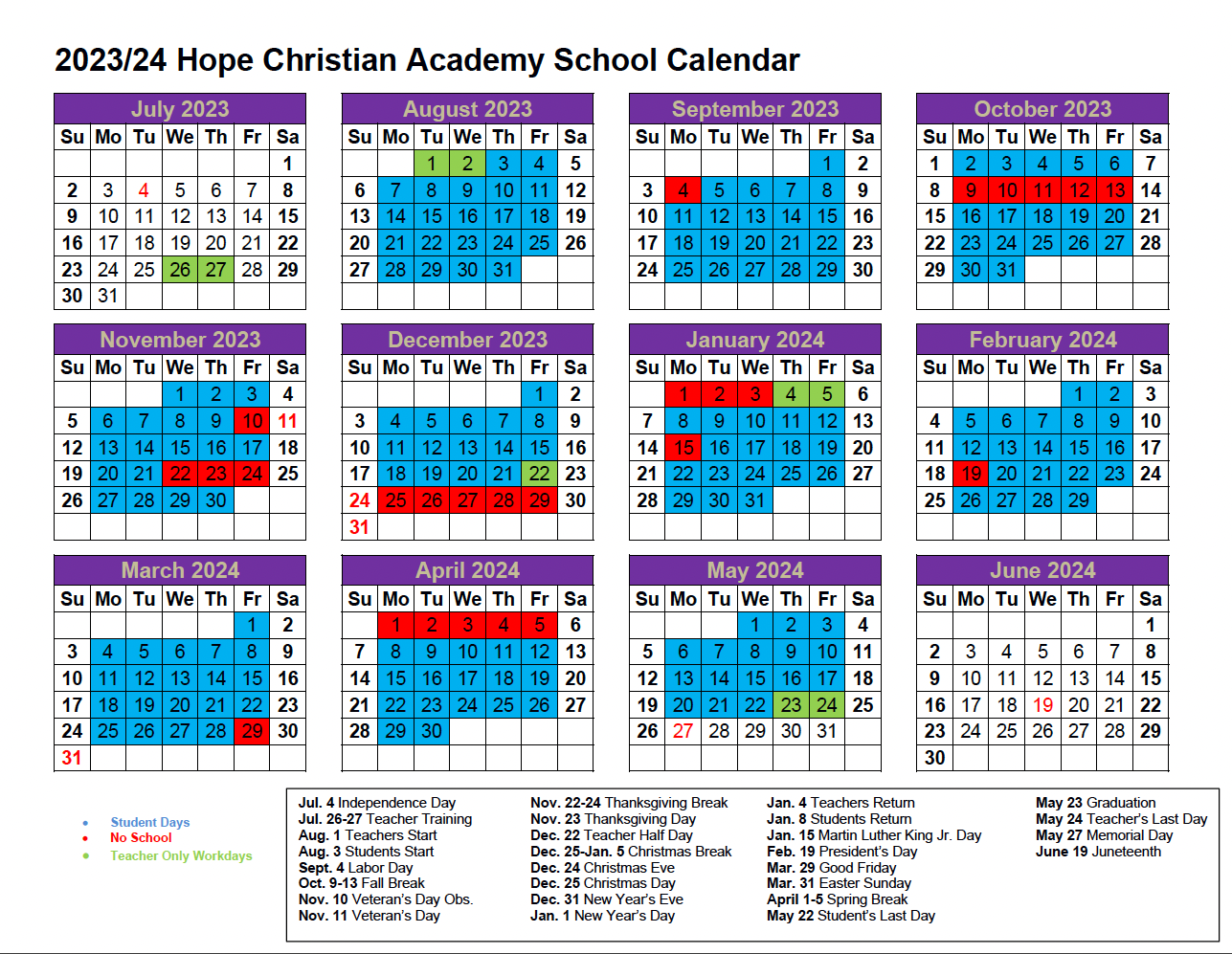 20232024 Academic Year Hope Christian Academy